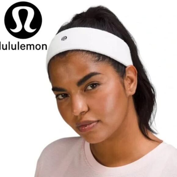 Lululemon NWT White Cotton Terry Headband Sweatband with Black Logo - Picture 2 of 7